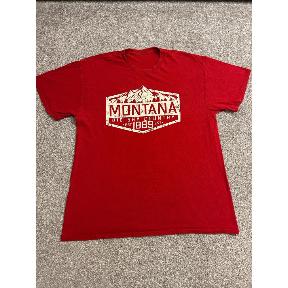 VTG Montana T-Shirt Mens Large Red Excellent Big Sky Country Graphic Tee